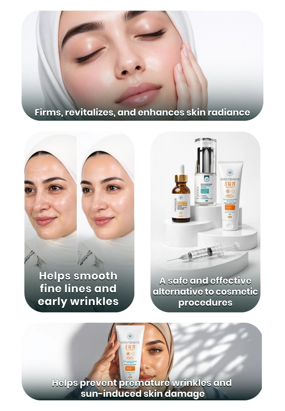 Anti-Wrinkles routine (Eyenex cream+Glassy skin serum+Keratensive sunscreen )