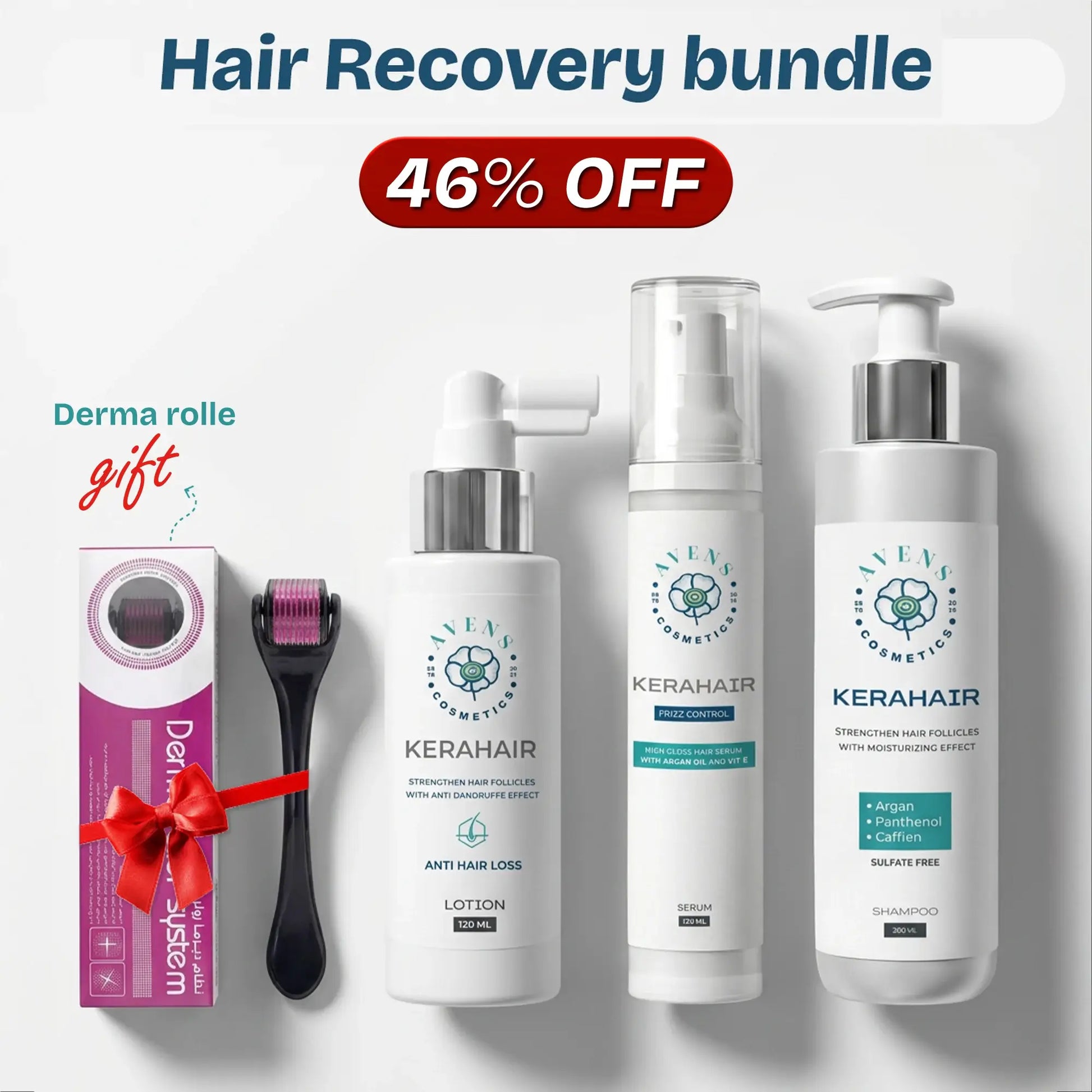 Hair Recovery bundle (Kerahaire shampoo  Kerahair lotion  Kerahair serum  Derma roller (GIFT))